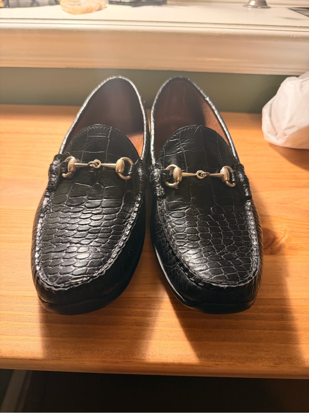 Allen Edmonds Men's Black Croc-Embossed Leather Bit Loafers - Picture 2 of 5